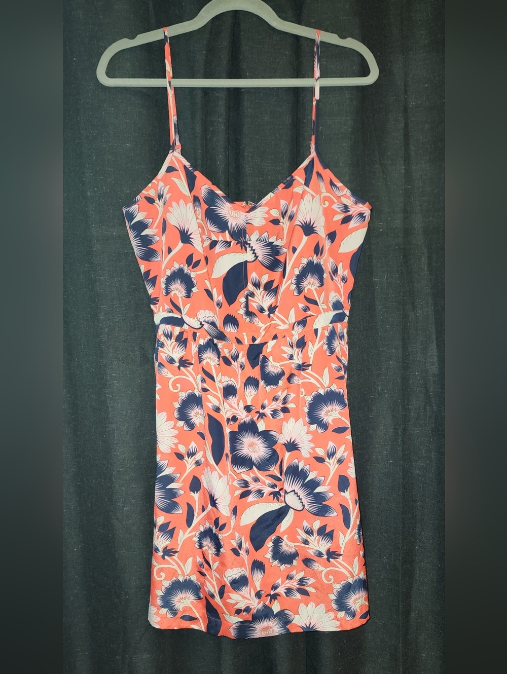 J.Crew Floral Dress Coral Navy Botanical Print Size 14 Summer Midi  With Pockets